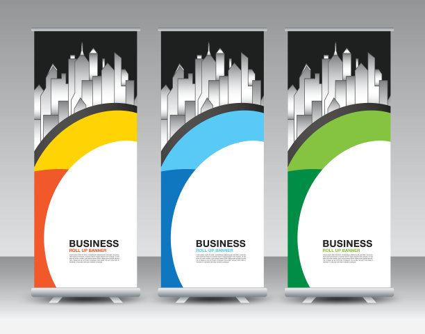 商业卷起横幅设置，卷起横幅设计，旗帜架或旗帜设计，j旗，x旗架，x旗，展览展示，展台设计，海报，广告，几何背景模板，矢量图片下载
