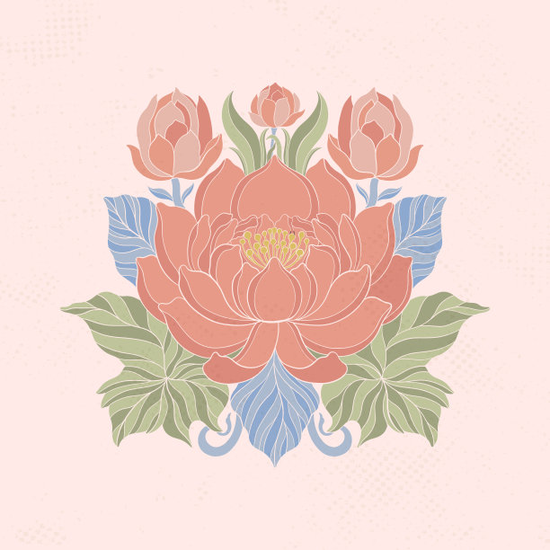 荷花美丽，具有新艺术风格。美丽的荷花复古花组成1920-1930年。现代风格时尚。图片下载