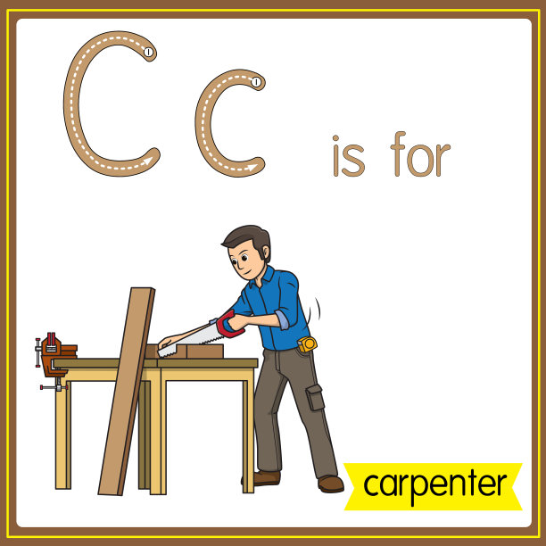矢量插图学习字母为儿童与卡通形象。字母C代表木匠。图片下载