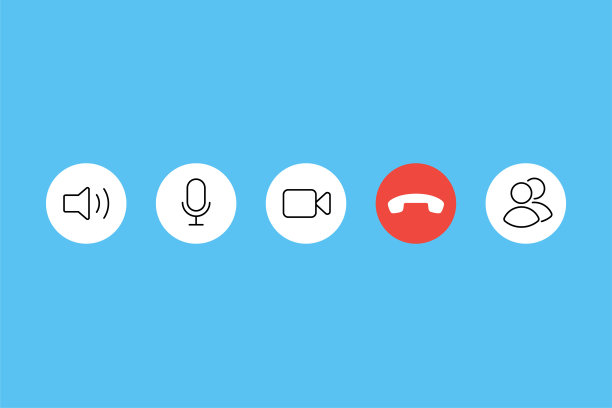 视频通话图标设置。视频聊天的会议。按钮集合。矢量图图片下载