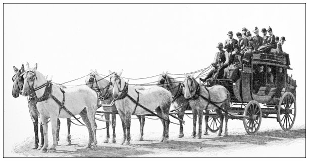 黄石公园古色古香的旅游照片:旅游大巴图片下载