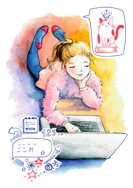 拿着笔记本的女孩躺在地板上图片下载