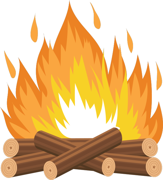 篝火与燃烧的木头和火焰卡通图片下载