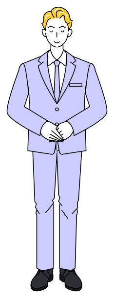 全身站立的漂亮男人穿着西装，微微低头。双手折叠，右手放在顶部矢量图图片下载