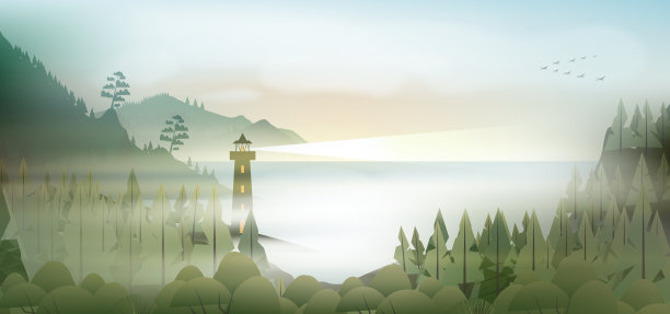 带有灯塔的海滨景观图片下载