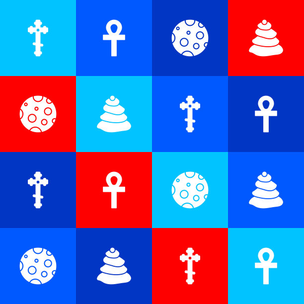 设置基督教十字架，十字十字，月亮和堆栈热石头图标。向量图片下载