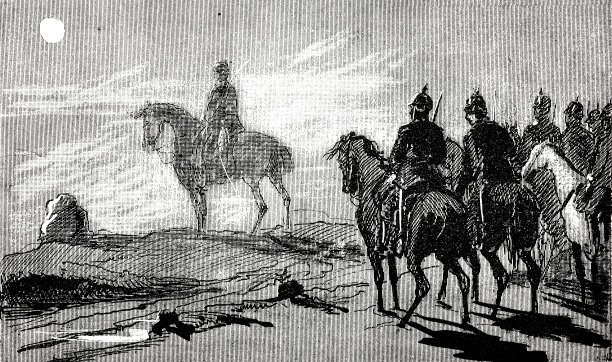 月光下，士兵们坐在马背上哀悼阵亡士兵的坟墓图片下载