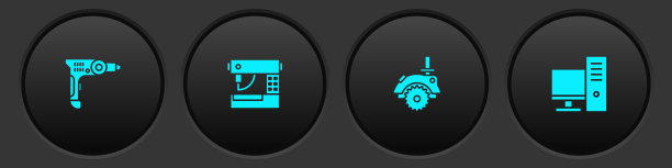 设置电钻，缝纫机，圆锯和电脑显示器图标。向量图片下载