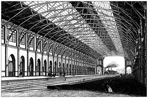 仿古雕刻插画、工程技术:火车站图片下载