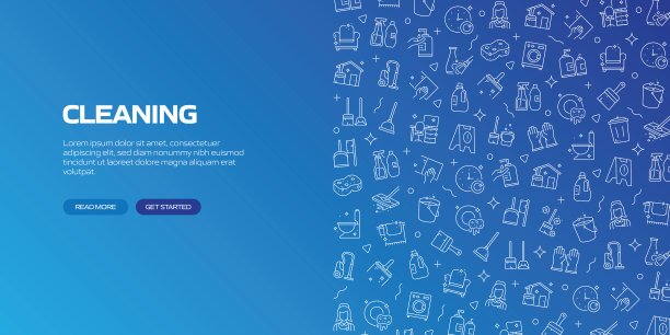 清洁网络横幅与线性图标，时髦的线性风格矢量图片下载