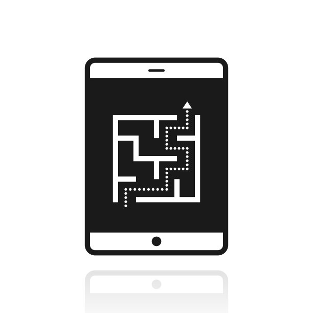 平板电脑与迷宫。白色背景上反射的图标图片下载