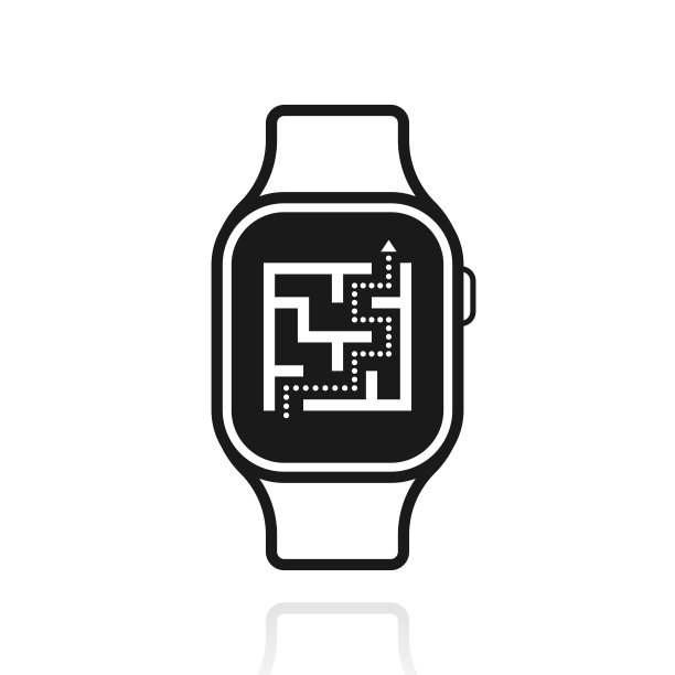 带迷宫的智能手表。白色背景上反射的图标图片下载