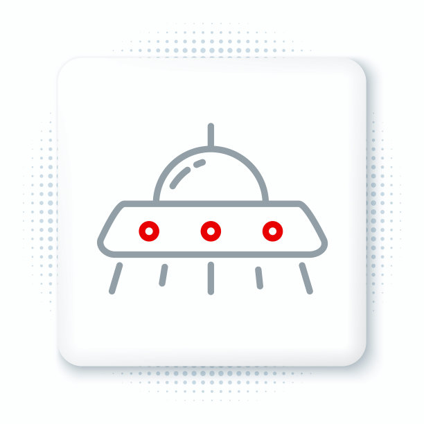 白色背景上孤立的飞碟飞行飞船图标。飞碟。外星人的宇宙飞船。未来未知飞行物。色彩斑斓的轮廓的概念。向量图片下载