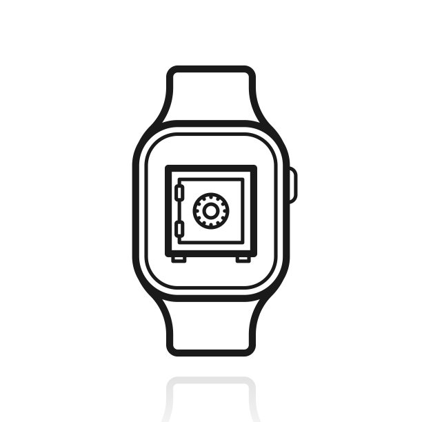 带保险箱的智能手表。白色背景上反射的图标图片下载