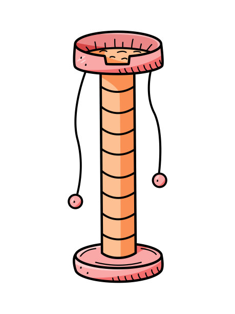 一个带猫床的抓挠柱。矢量涂鸦插图的宠物之家。白色上的单株。图片下载