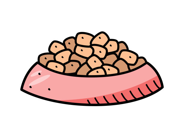 干食物在碗矢量涂鸦插图。宠物餐装在盘子里。白色背景的图标。图片下载