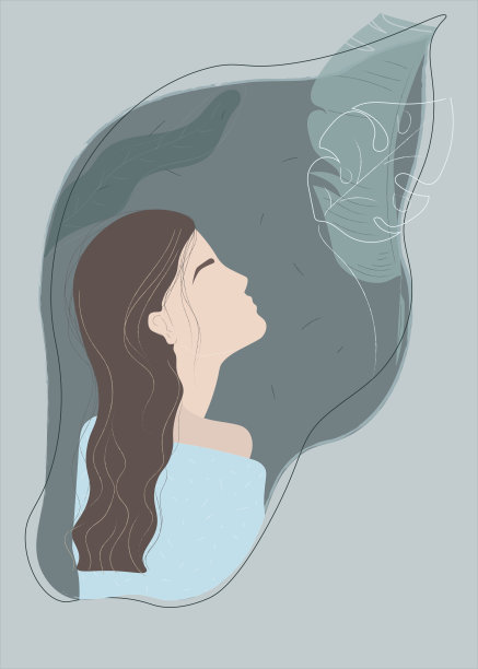 年轻的女孩在大自然灰色的背景和棕色的头发图片下载