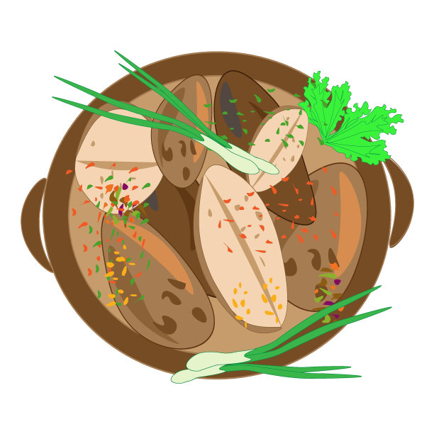 民族菜系菜单上的菜式有烤制蔬菜和烤制鱼类。一套菜单的美味菜肴的传统或民族美食在一个平面卡通手绘插图模板。图片下载