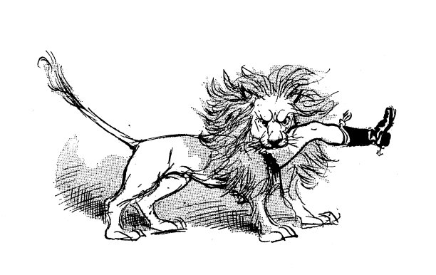 古董幽默漫画插图:狮子吃人腿图片下载