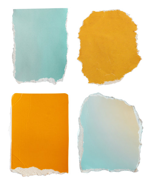 从杂志上撕下的橙色和蓝色的纸图片下载