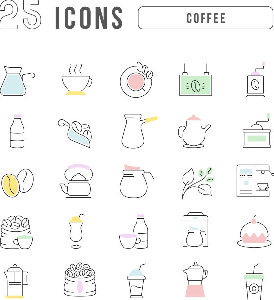 一套线性图标的咖啡图片下载