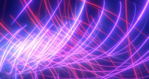 抽象的蓝色和紫色发光霓虹灯能量激光线飞行在一个黑色的背景图片下载
