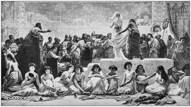 古董绘画照片:巴比伦婚姻市场图片下载