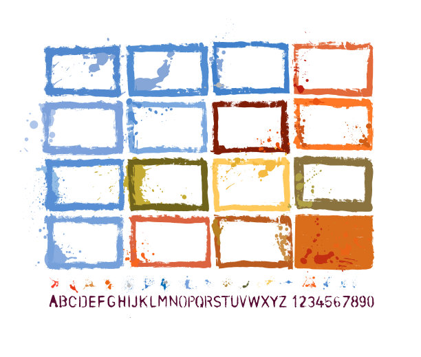 设计师要点:油漆垃圾边框模板&飞溅&滴&滴&手工制作的字母字体矢量集图片下载