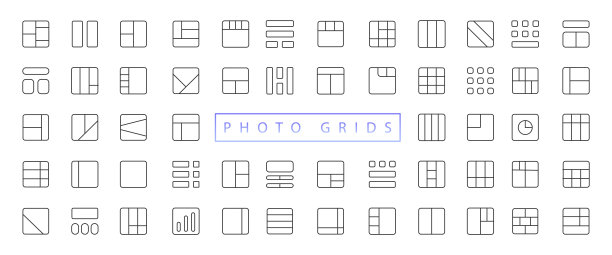 照片拼贴网格。向量。心情板模板。一套空白的情绪板。白色背景的图片。马赛克框架横幅。摄影集版式图片下载