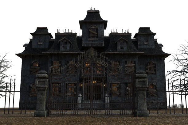 闹鬼的疯人院孤立在白色，3d渲染。图片下载