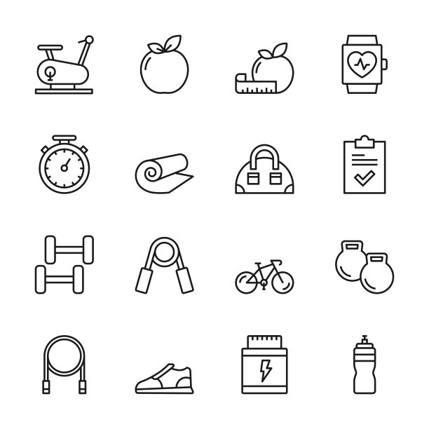 健身和健身房线条图标图片下载