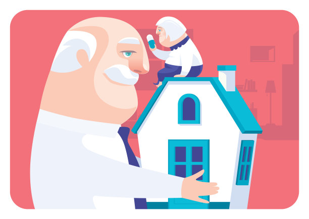 老人扛着房子和妻子图片下载