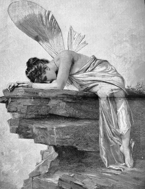 疲惫的天使把头靠在一块石头上图片下载