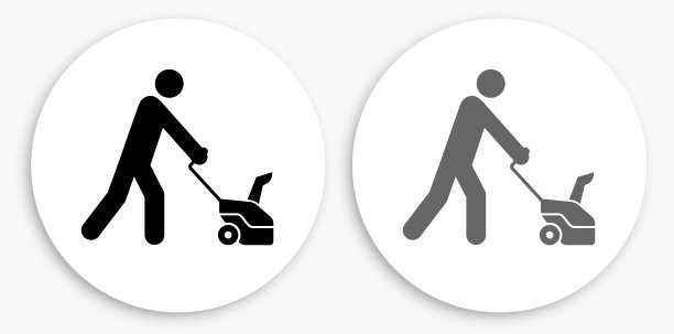 简笔画和割草黑白圆形图标图片下载