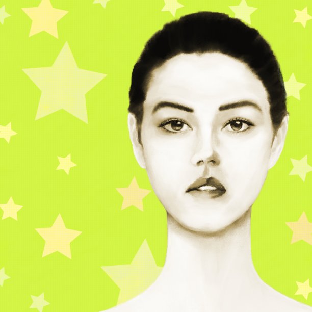 一名年轻女子的肖像与亚洲和欧洲的根装饰背景与明星的形象图片下载