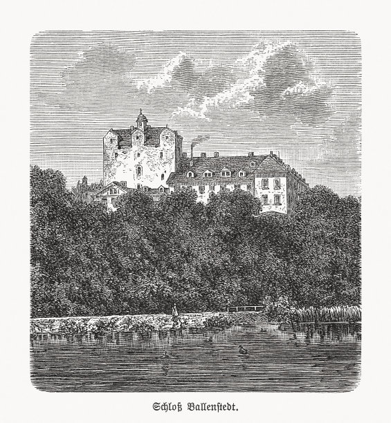巴伦斯泰特城堡的历史观点，萨克森-安哈尔特，德国，木刻，1893年出版图片下载