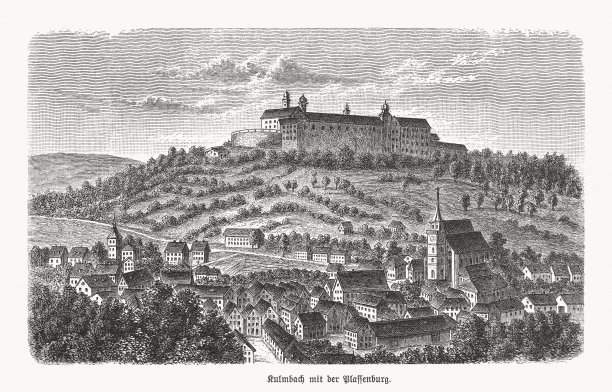 德国巴伐利亚的库姆巴赫历史观，木刻，1893年出版图片下载