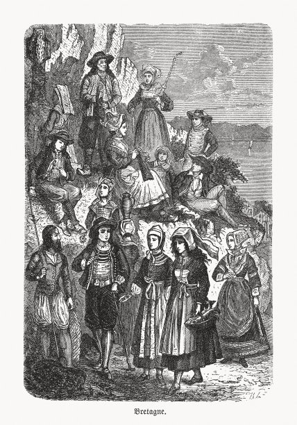 法国布列塔尼的民间服饰，木刻，1893年出版图片下载