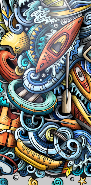 水上运动手绘涂鸦横幅卡通图片下载