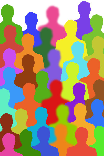 一排五颜六色的离焦男子图片下载