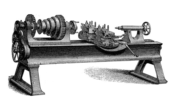 古董插图，应用机械和机器:车床车床图片下载