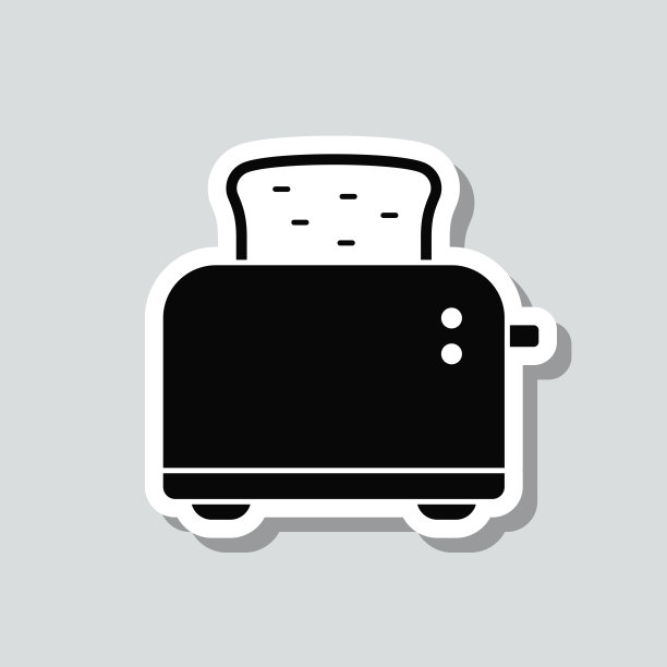 烤面包机。图标贴纸在灰色背景图片下载