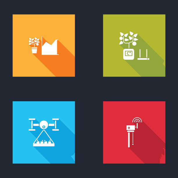 设置花卉统计，智能农业技术，与无人机和路由器和wi-fi信号图标。向量图片下载