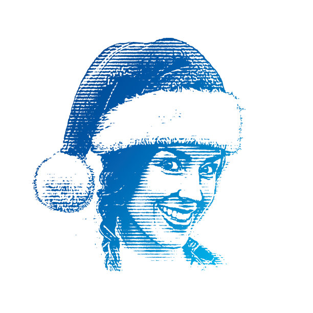 快乐的年轻女子戴着圣诞老人的帽子图片下载