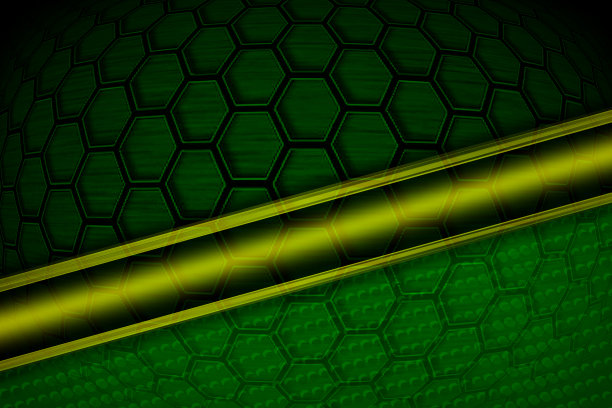 拉丝和雕刻绿色阴影金属板，六边形形状，点和装饰带。图片下载