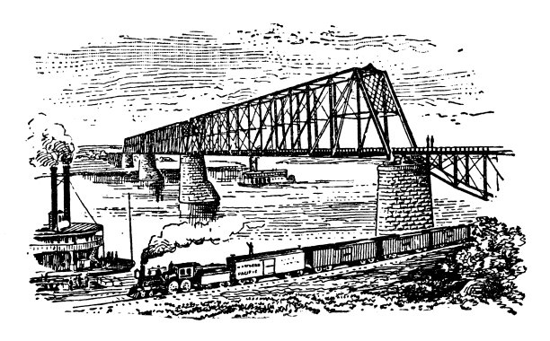 美国古董插图，北达科他州地标和公司:俾斯麦，北太平洋大桥图片下载