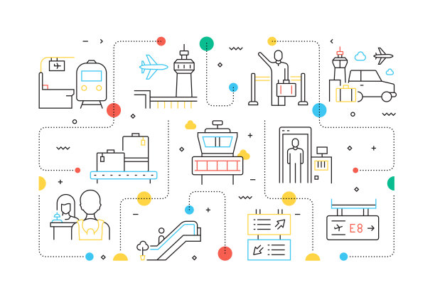 机场元素相关的线风格横幅设计网页，标题，小册子，年度报告和书籍封面图片下载