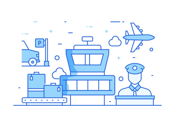 机场要素相关流程信息图模板。过程时间图。工作流布局与线性图标图片下载