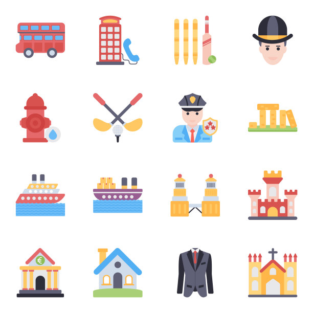 英国文明扁平图标包图片下载