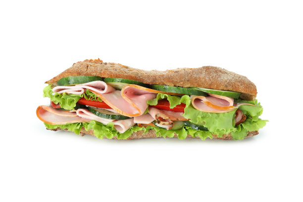 美味的恰巴塔三明治孤立在白色的背景图片下载